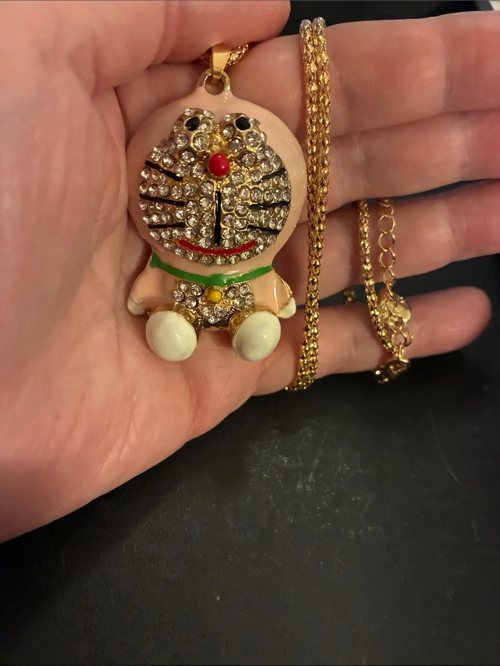 Crystal Cartoon Cat Pendant Necklace - Pink and Gold